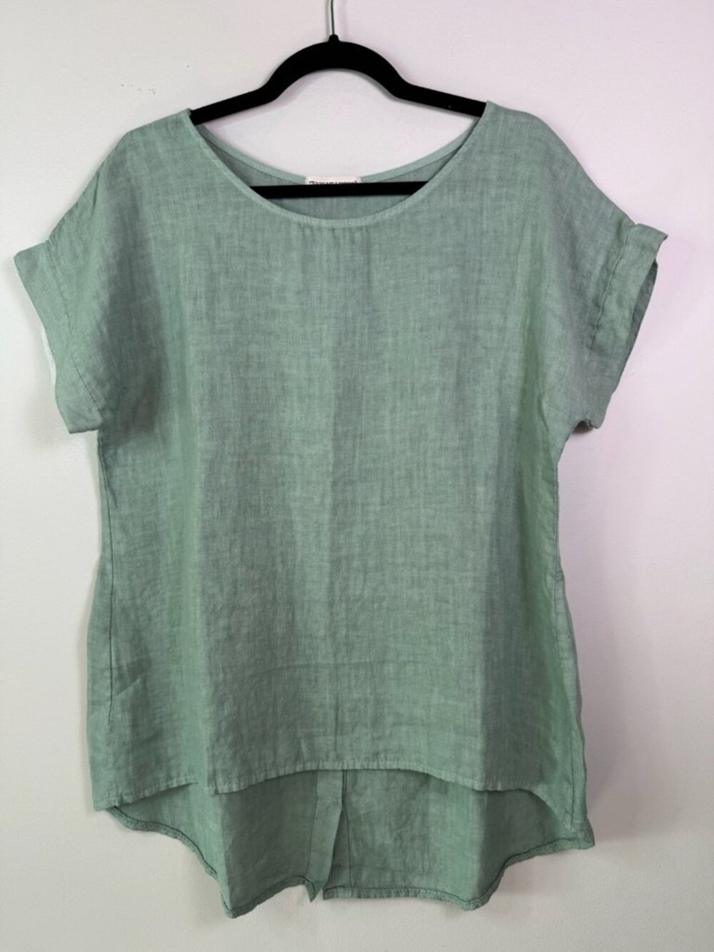 Terzo Millennio Womens Sage Green 100% Linen Button Back Top Made in Italy S